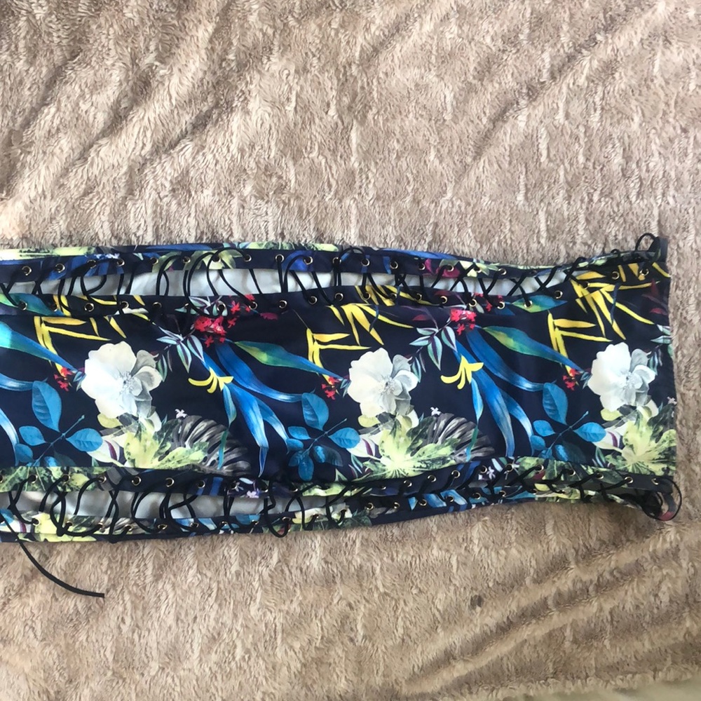 Tropical flower print tube dress
